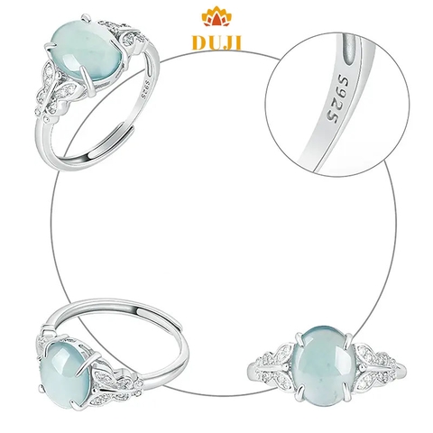 Nhẫn mì trứng xanh ngọc bích thiên nhiên bạc S925