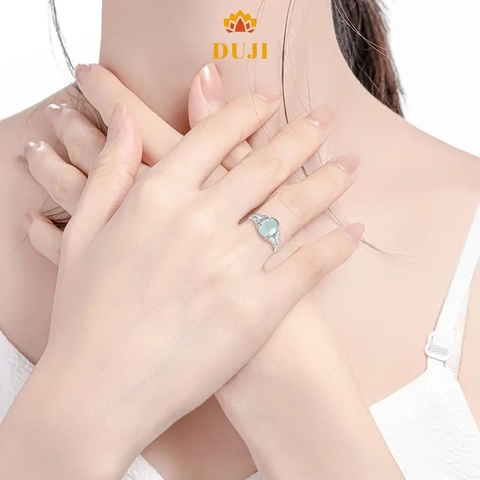 Nhẫn mì trứng xanh ngọc bích thiên nhiên bạc S925