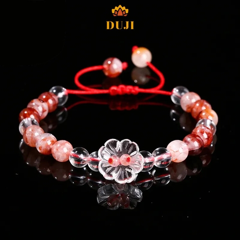 [DUJI] Vòng tay thạch anh đá hoa đỏ mix thạch anh trắng đá tự nhiên 100%
