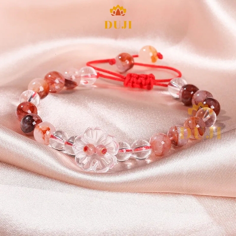 [DUJI] Vòng tay thạch anh đá hoa đỏ mix thạch anh trắng đá tự nhiên 100%