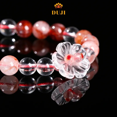 [DUJI] Vòng tay thạch anh đá hoa đỏ mix thạch anh trắng đá tự nhiên 100%