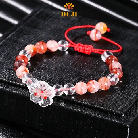 [DUJI] Vòng tay thạch anh đá hoa đỏ mix thạch anh trắng đá tự nhiên 100%
