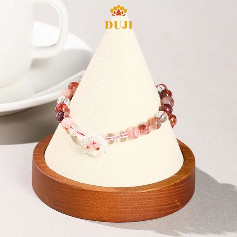 [DUJI] Vòng tay thạch anh đá hoa đỏ mix thạch anh trắng đá tự nhiên 100%