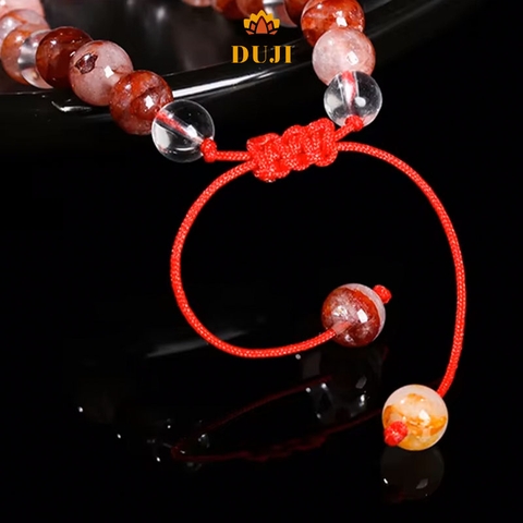 [DUJI] Vòng tay thạch anh đá hoa đỏ mix thạch anh trắng đá tự nhiên 100%