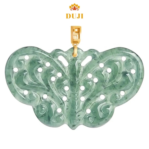 Mặt dây chuyền bướm nước xanh ngọc bích tự nhiên khảm vàng 18K trang sức