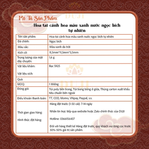 Hoa tai ngọc bích xanh nước biển tự nhiên S925