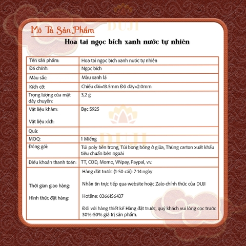 Hoa tai ngọc bích xanh nước thiên nhiên S925 bạc