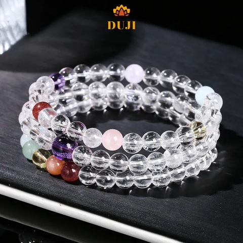 [DUJI] Vòng tay thạch anh trắng 7A mix đá tự nhiên 100%