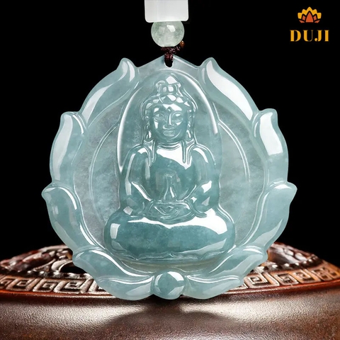Mặt dây chuyền ngọc bích tự nhiên Avalokiteshvara Avalokiteshvara màu xanh nước loại ngọc bích