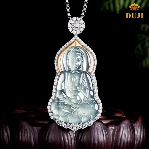 Mặt dây chuyền Phật A Di Đà bằng ngọc bích xanh nước tự nhiên S925