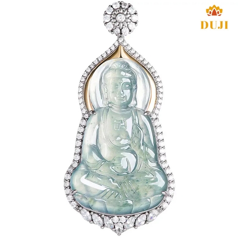 Mặt dây chuyền Phật A Di Đà bằng ngọc bích xanh nước tự nhiên S925