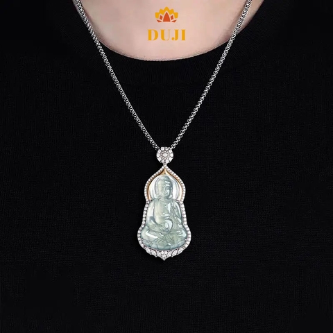 Mặt dây chuyền Phật A Di Đà bằng ngọc bích xanh nước tự nhiên S925