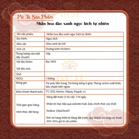 Nhẫn hoa đào xanh ngọc bích tự nhiên S925