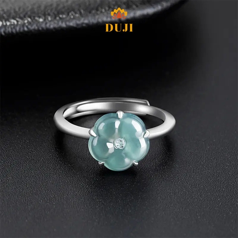 Nhẫn hoa đào xanh ngọc bích tự nhiên S925