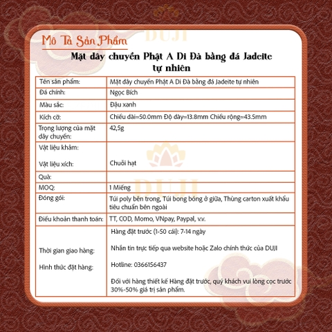 Mặt dây chuyền Phật A Di Đà bằng ngọc thiên nhiên