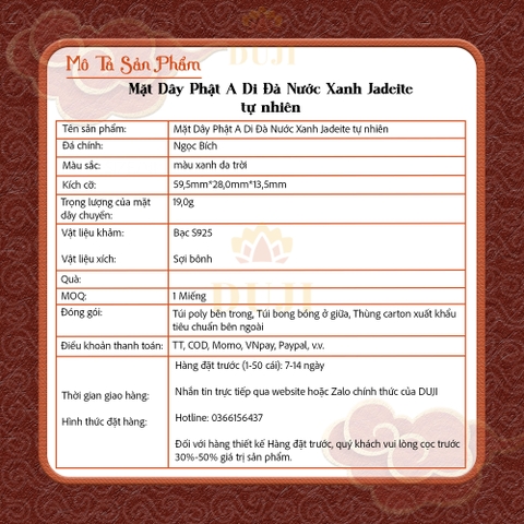 Mặt dây chuyền Phật A Di Đà bằng ngọc bích xanh nước tự nhiên S925