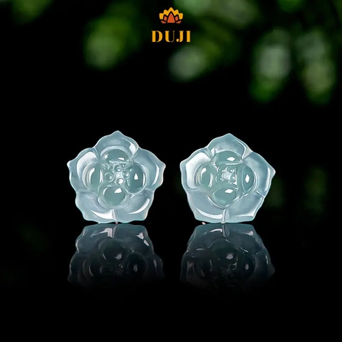 Hoa tai ngọc bích xanh nước biển tự nhiên S925