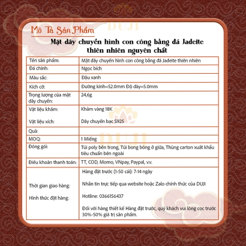 Mặt dây chuyền hình con công bằng đá Jadeite thiên nhiên nguyên chất