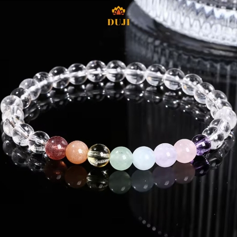 [DUJI] Vòng tay thạch anh trắng 7A mix đá tự nhiên 100%
