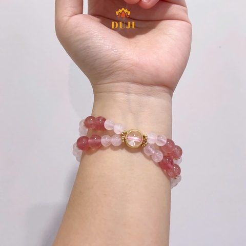 [DUJI] Vòng tay thạch anh hồng mix thạch anh dâu tây chuỗi quấn 2 vòng đá tự nhiên 100%