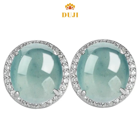 Hoa tai ngọc bích xanh nước thiên nhiên S925