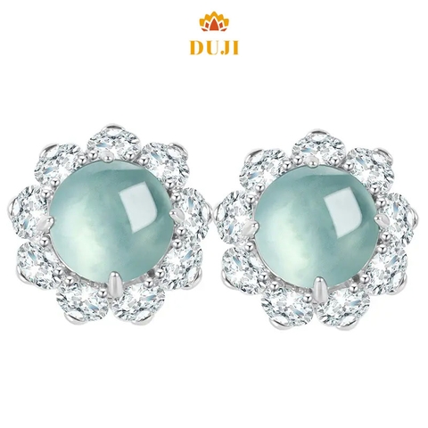 Hoa tai ngọc bích xanh nước thiên nhiên S925 bạc