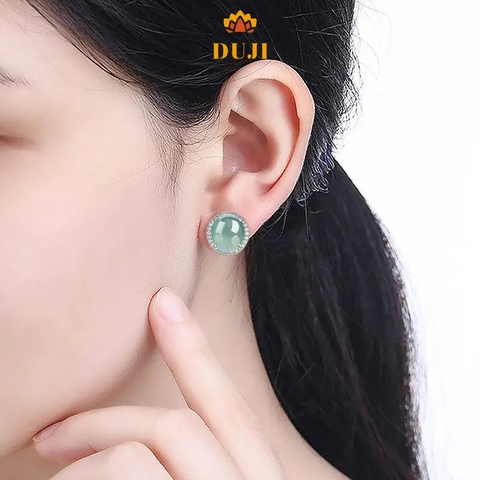 Hoa tai ngọc bích xanh nước thiên nhiên S925