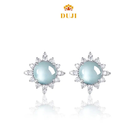 Hoa tai mặt trứng màu xanh ngọc bích tự nhiên S925 bạc