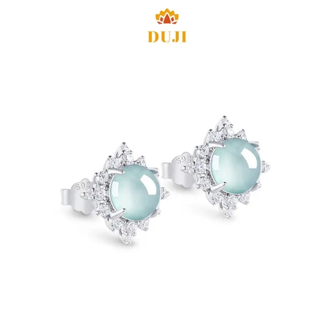 Hoa tai mặt trứng màu xanh ngọc bích tự nhiên S925 bạc