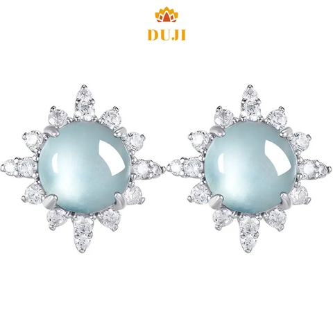 Hoa tai mặt trứng màu xanh ngọc bích tự nhiên S925 bạc