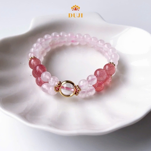 [DUJI] Vòng tay thạch anh hồng mix thạch anh dâu tây chuỗi quấn 2 vòng đá tự nhiên 100%