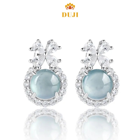 Jadeite tự nhiên nước xanh loại jadeite Trang sức tinh xảo Hoa tai nữ Bạc S925