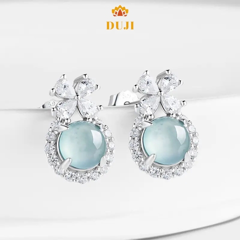 Jadeite tự nhiên nước xanh loại jadeite Trang sức tinh xảo Hoa tai nữ Bạc S925
