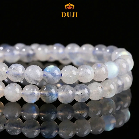 Vòng tay 2 lớp may mắn đá mặt trăng màu xám tự nhiên mix viên chủ đá Aquamarine