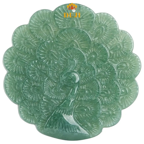 Mặt dây chuyền hình con công bằng đá Jadeite thiên nhiên nguyên chất