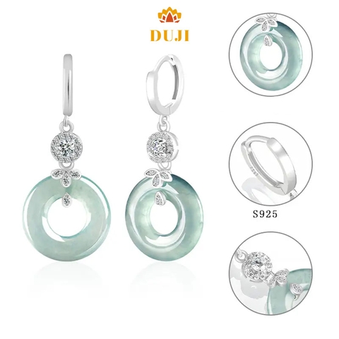 Hoa tai Jadeitea tự nhiên S925 bạc