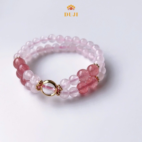 [DUJI] Vòng tay thạch anh hồng mix thạch anh dâu tây chuỗi quấn 2 vòng đá tự nhiên 100%