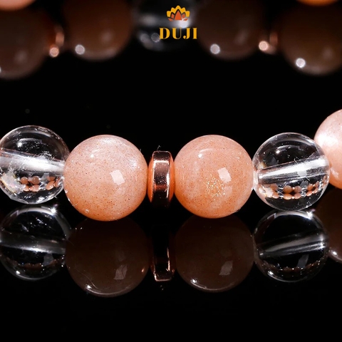Vòng tay đá mặt trời sunstone mix đá thạch anh trắng