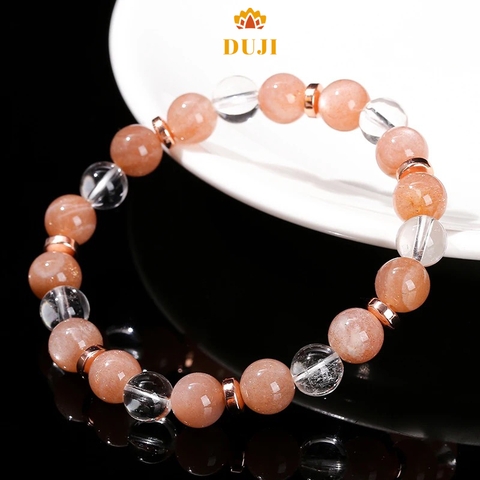 Vòng tay đá mặt trời sunstone mix đá thạch anh trắng