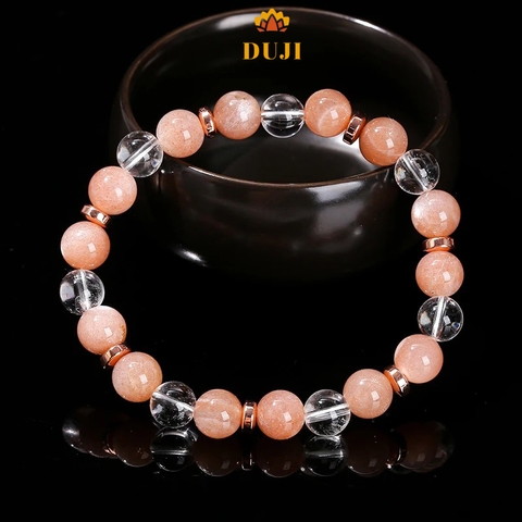 Vòng tay đá mặt trời sunstone mix đá thạch anh trắng