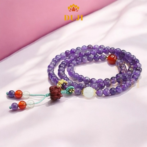 Vòng tay chuỗi quấn 3 vòng thạch anh tím mix charm