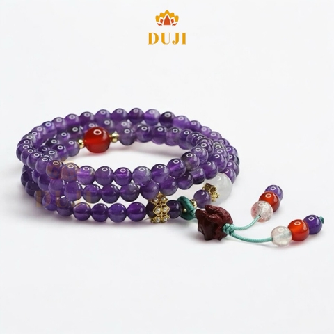 Vòng tay chuỗi quấn 3 vòng thạch anh tím mix charm
