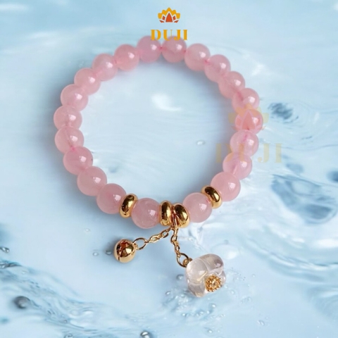 Vòng tay thạch anh hồng mix charm hoa ngọt ngào