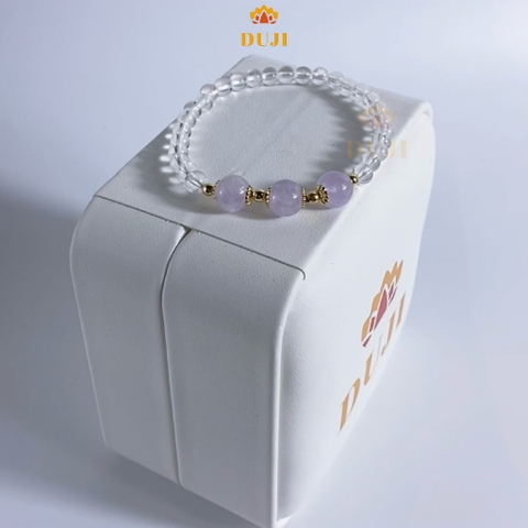 Vòng tay thạch anh trắng 4mm  mix thạch anh tím lavender đá tự nhiên 100%