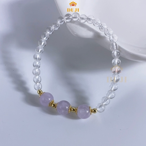 Vòng tay thạch anh trắng 4mm  mix thạch anh tím lavender đá tự nhiên 100%