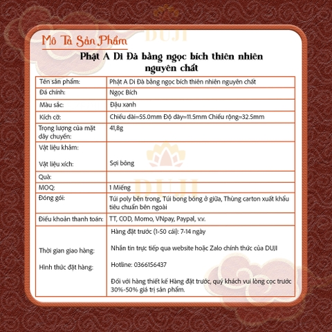 Mặt dây chuyền ngọc bích Phật A Di Đà tự nhiên Quà tặng chứng nhận thẩm định