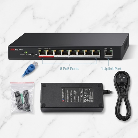 Switch Mạng Thông Minh 8 Cổng PoE Hikvision DS-3E1309P-EI/M + 1 Cổng Gigabit Uplink - Quản Lý Cloud, Chống Sét 6kV
