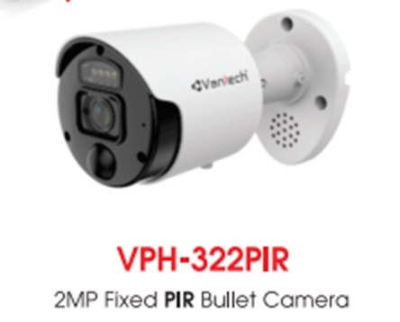 VANTECH VPH-322PIR/522PIR: Camera IP Thân Trụ, Hồng Ngoại 30m, Tích Hợp PIR & Còi Hú