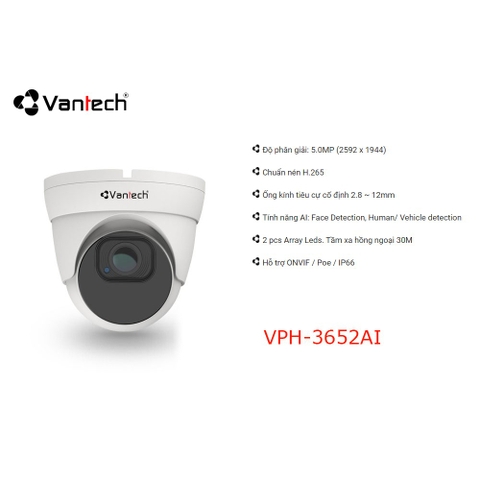 Camera Dome IP Vantech VPH-3652AI 5.0 Megapixel