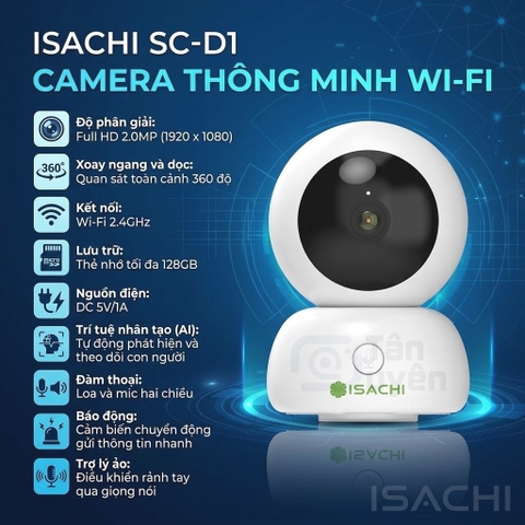Camera IoT Wifi 360 độ ISACHI SC-D1 2MP 1080P, cảm biến chuyển động, đàm thoại 2 chiều